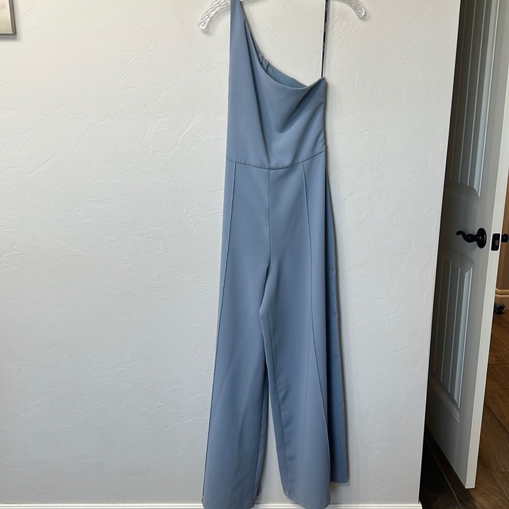 Christian Siriano one shoulder wide leg jumpsuit blue size 6